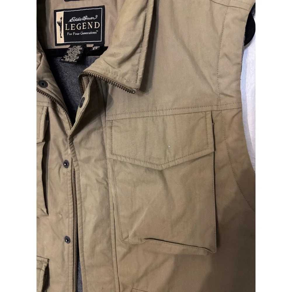Eddie Bauer Legend Tumwater Vest Mens S Tan Khaki‎ Polartec Fleece Lined Cargo